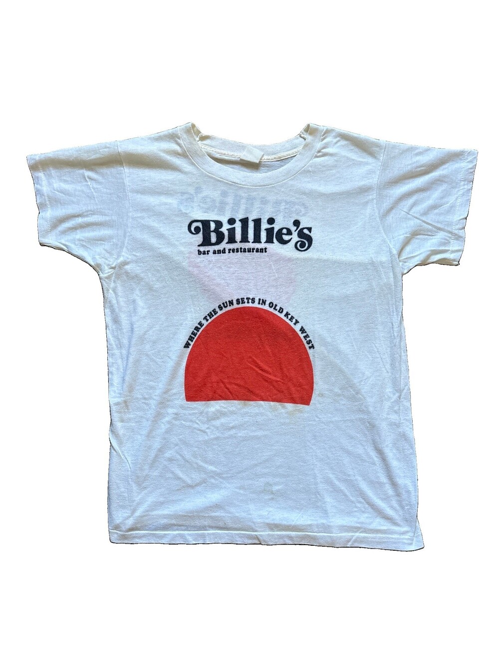 VTG Billie's Bar And Restaurant Shirt Mens Small White Key West Sunset Graphic